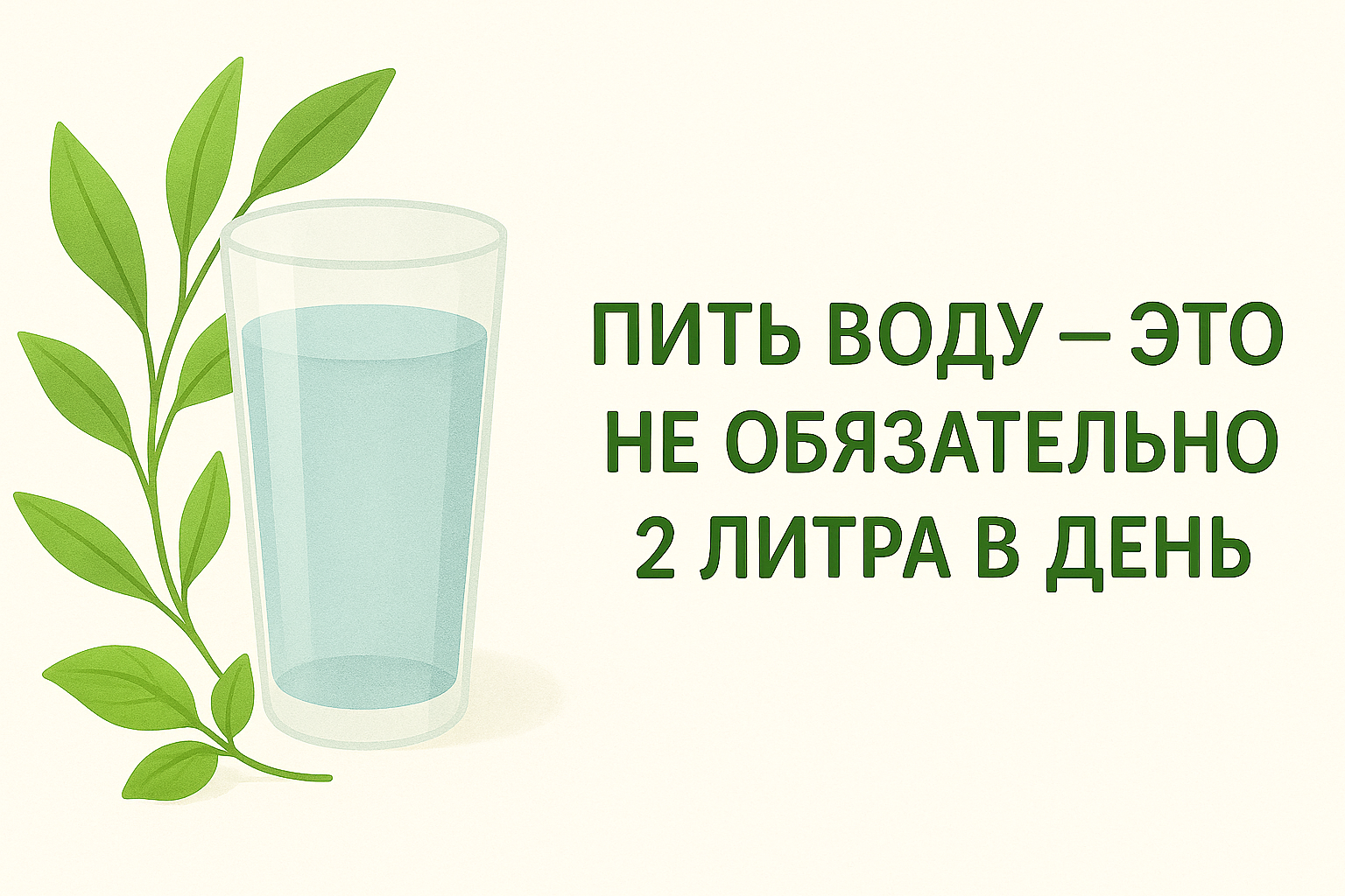 Стакан воды на фоне листьев, лёгкий дневной свет